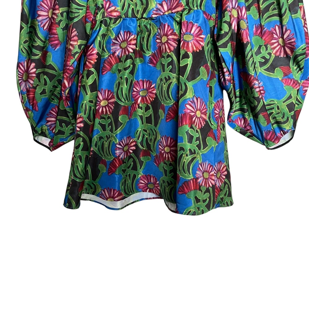La DoubleJ Scoop Neck Balloon Sleeve Floral Tropical Mini Dress Resort Travel XS - Picture 10 of 11